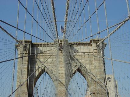 Tower and suspension cables on Brooklyn Bridge<br>Location: <a href="https://www.google.com/maps/search/?api=1&query=40.70669,-73.99754" target="_new">Brooklyn Bridge</a>